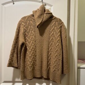 Pre-owned Massimo Dutti Cable-Knit Turtleneck Sweater Tan XS